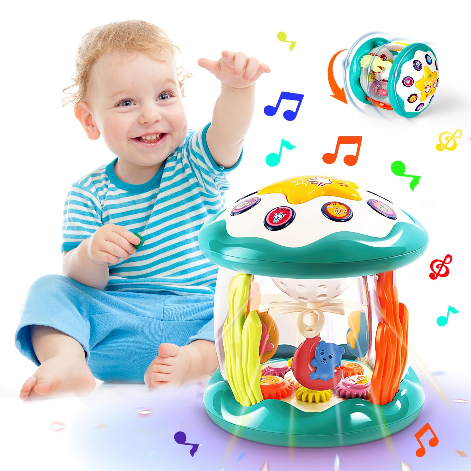 deAO Juguetes Musicales para Bebés con Música y Luces,Juguetes con Sonido,Musical Proyector Juguetes,Juguetes Gatear para Bebes,Juguetes Bebes 6-12 Meses