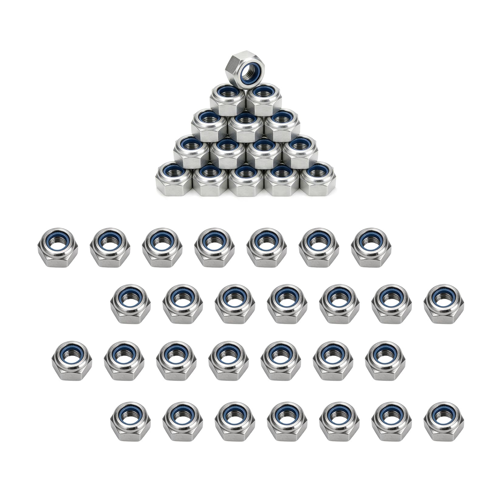 M4 Nylon Lock Nuts, 150 Pcs DIN 985 Hex Nylock Nuts, Silver Carbon Steel Self‑Locking Nut, Nylon Insert Hex Lock Nut for DIY & Professional Use