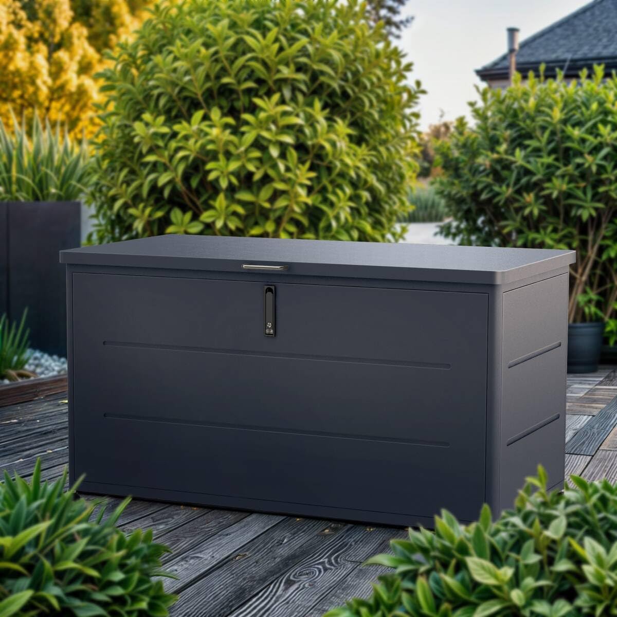Metzler Auflagenbox, Gartenbox aus massivem Stahl | Aufbewahrungsbox für den Außenbereich | Pulverbeschichtet in RAL 7016 Anthrazit
