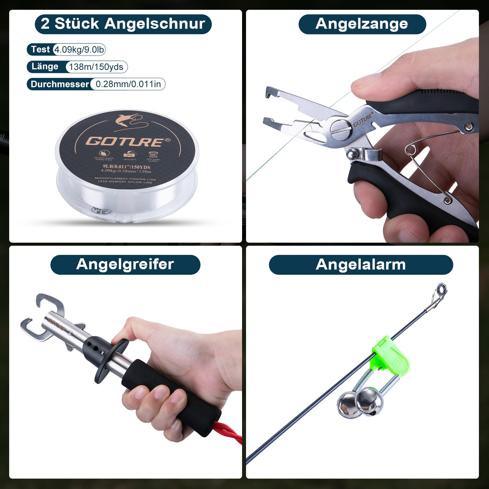 Goture Set da pesca con 2 canne da pesca telescopiche, 1,9 m/2,1 m/2,3 m/2,5 m/2,7 m, set completo 2 5,2: 1, spinning, corda, scatola per esche e borsa per il trasporto, per acqua salata/dolce, viaggi