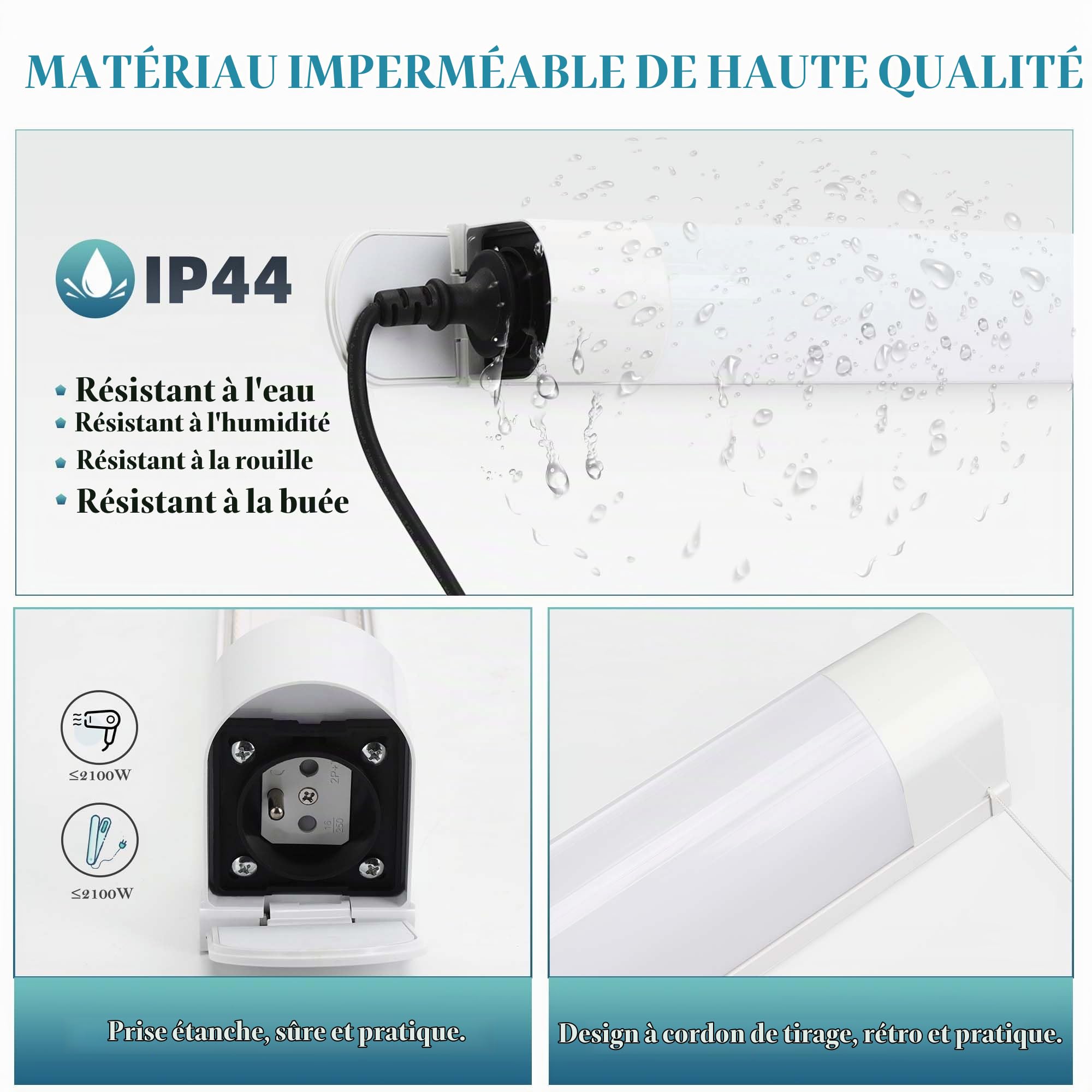 IMVSINCERE 12W Applique Salle de Bain Avec Interrupteur,IP44 54CM lumiere avec prise,4000K 1200LM Applique Led Salle de Bain avec prise de rasoir (54CM)
