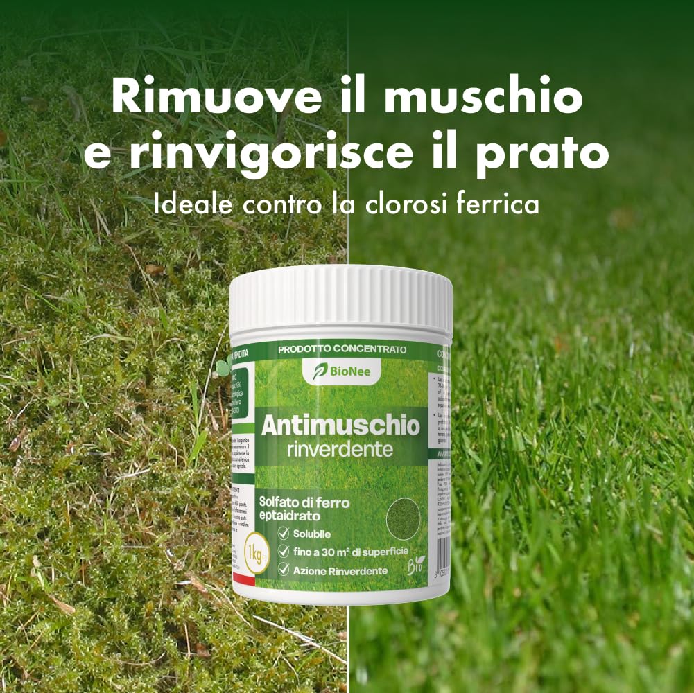 Antimusgo revitalizante 1 kg – Sulfato de hierro concentrado – Acción rápida contra musgo, clorosis férrica y reverdecimiento del césped – Permitido en agricultura biológica