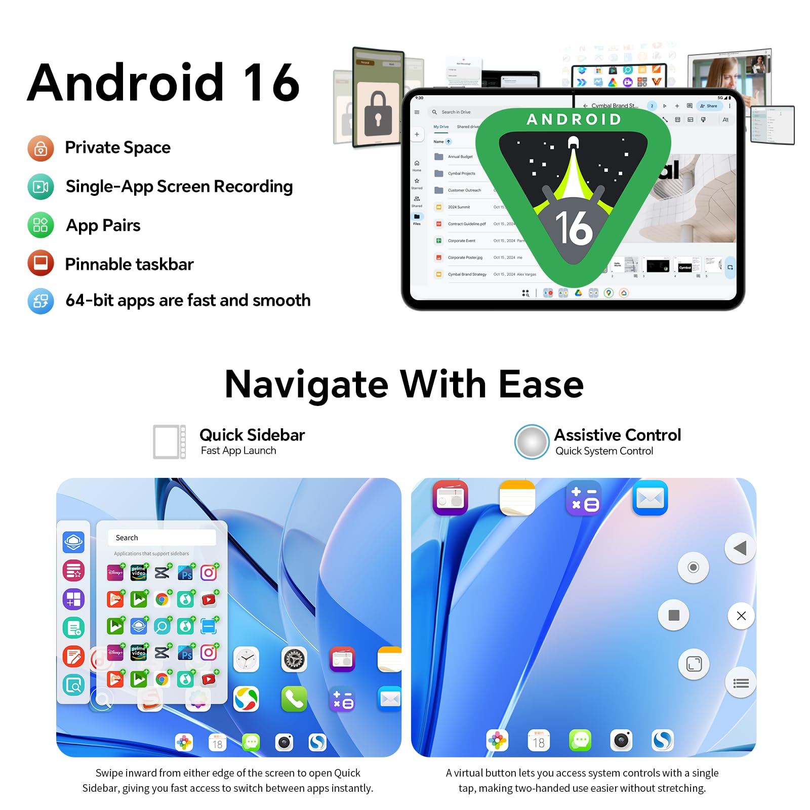 TECLAST T65 Tablet 13.4 Pulgadas Android 16, 120Hz Tablet, Gemini AI, 4G LTE Doble SIM, Widevine L1, 26GB RAM+128GB ROM, Octa-Core 2.2GHz, 8000 mAh, 5G WiFi, GPS, Tablets Grande para Ver Películas