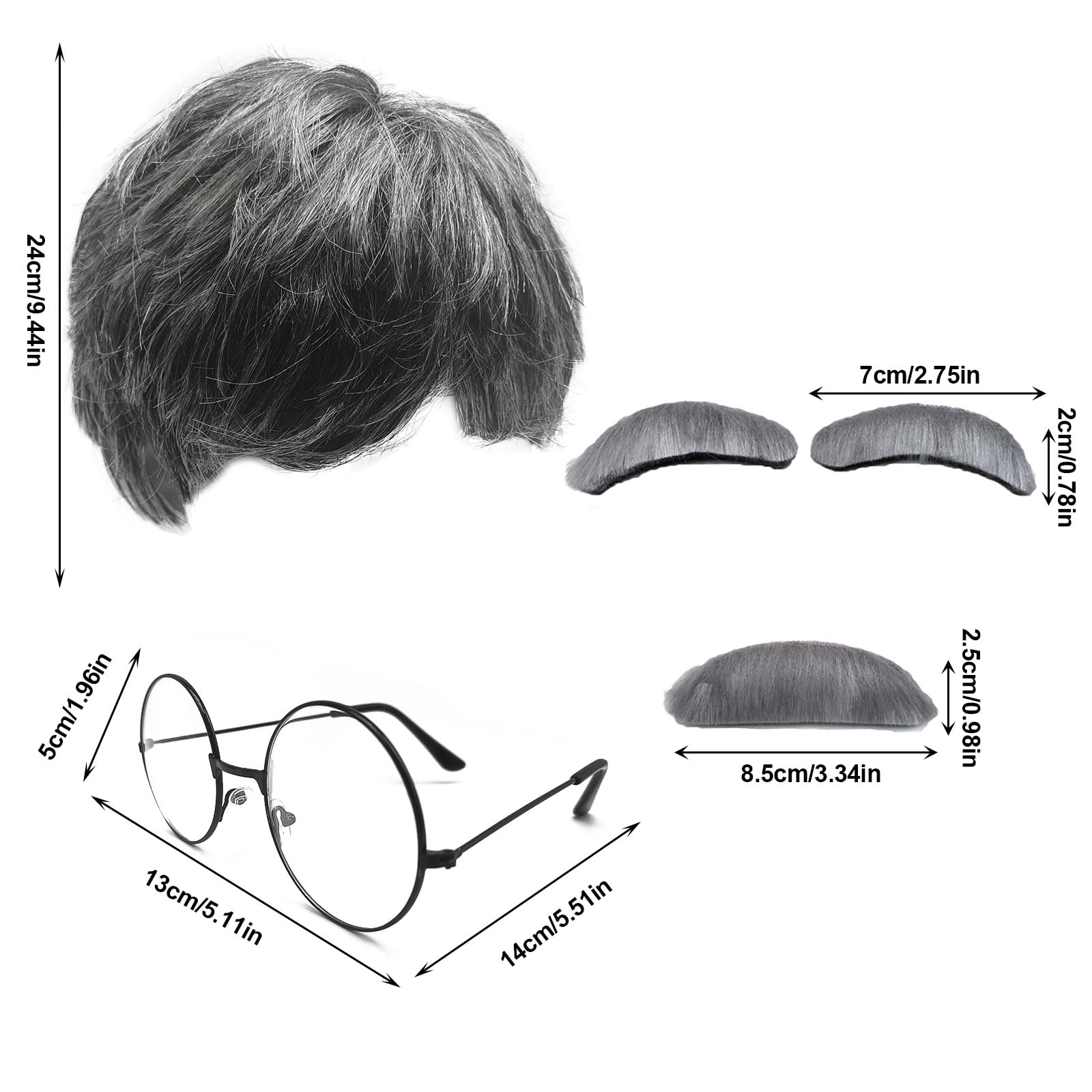 MIVAIUN 6 Pcs Grandpa Costume Set Old Man Costume Grey Wig Men Grandpa Wig Mens Wig Fake Moustache Eyebrows Wig Cap Glasses Wigs for Men Fancy Dress for Halloween Christmas Cosplay Theme Party (Grey) - Image 2