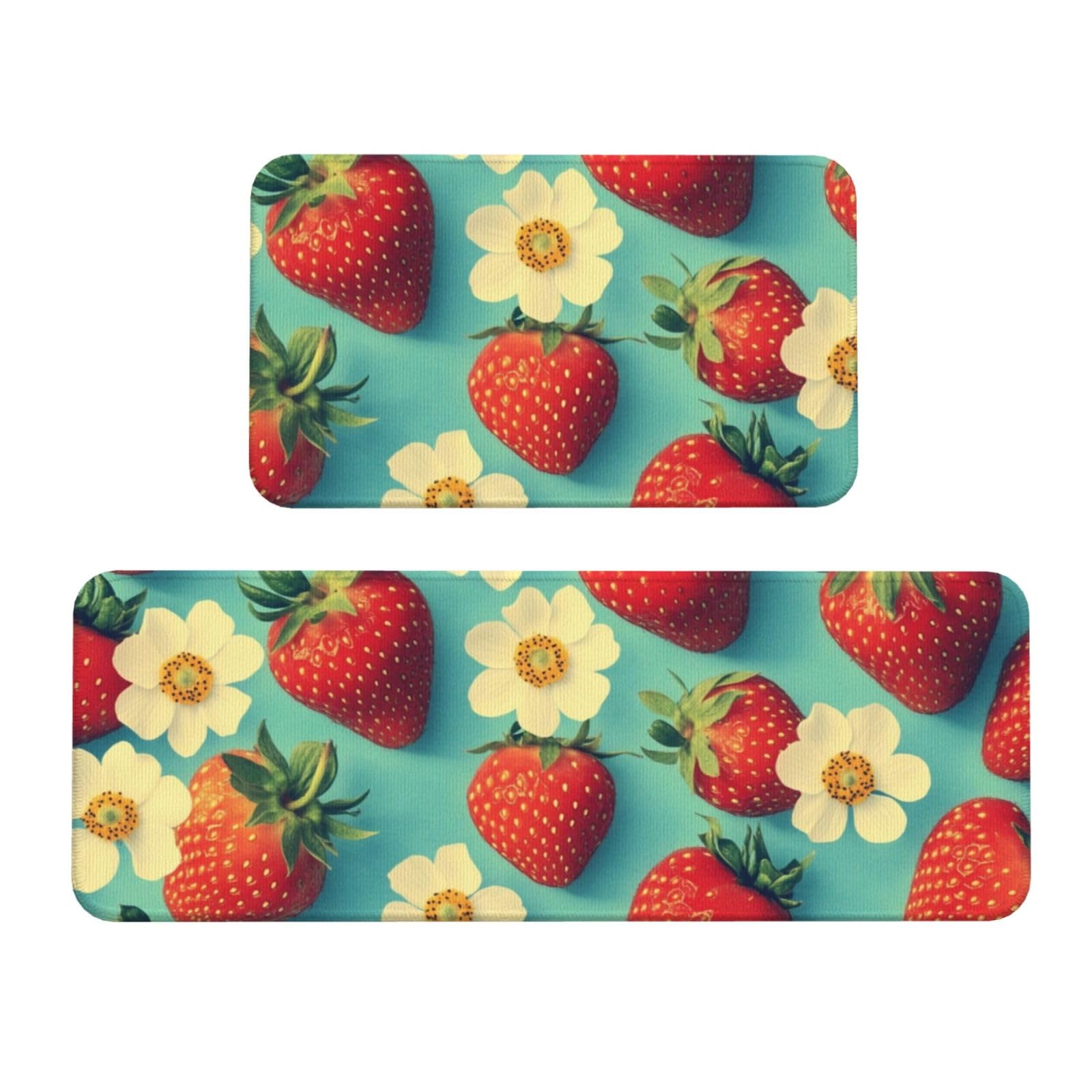 Tapetes de cocina antideslizantes con flores de fresa para decorar tu hogar