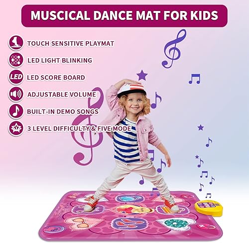 Vista 5 de Tapete de baile, juguetes para niñas de 3, 4, 5, 6, 7 años, tapete de baile para niños, tapete de baile electrónico de música con luces LED, 5 modos