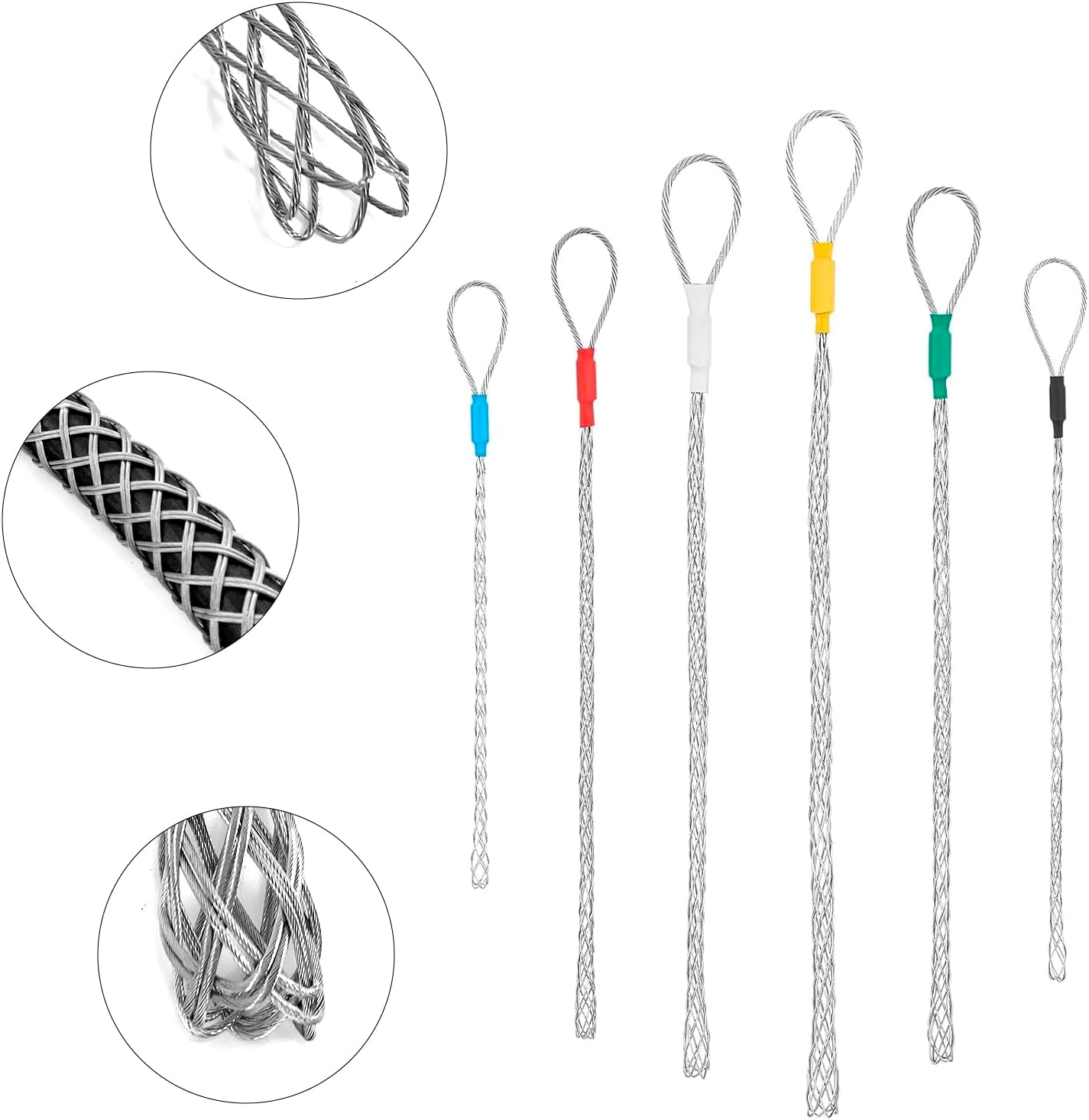 6 Pcs Cable Puller Socks Kit, 4–25mm Wire Puller Socks and Cable Puller with Stainless Steel Eye Mesh Grips for Electricians, Conduit and Pipeline Installation