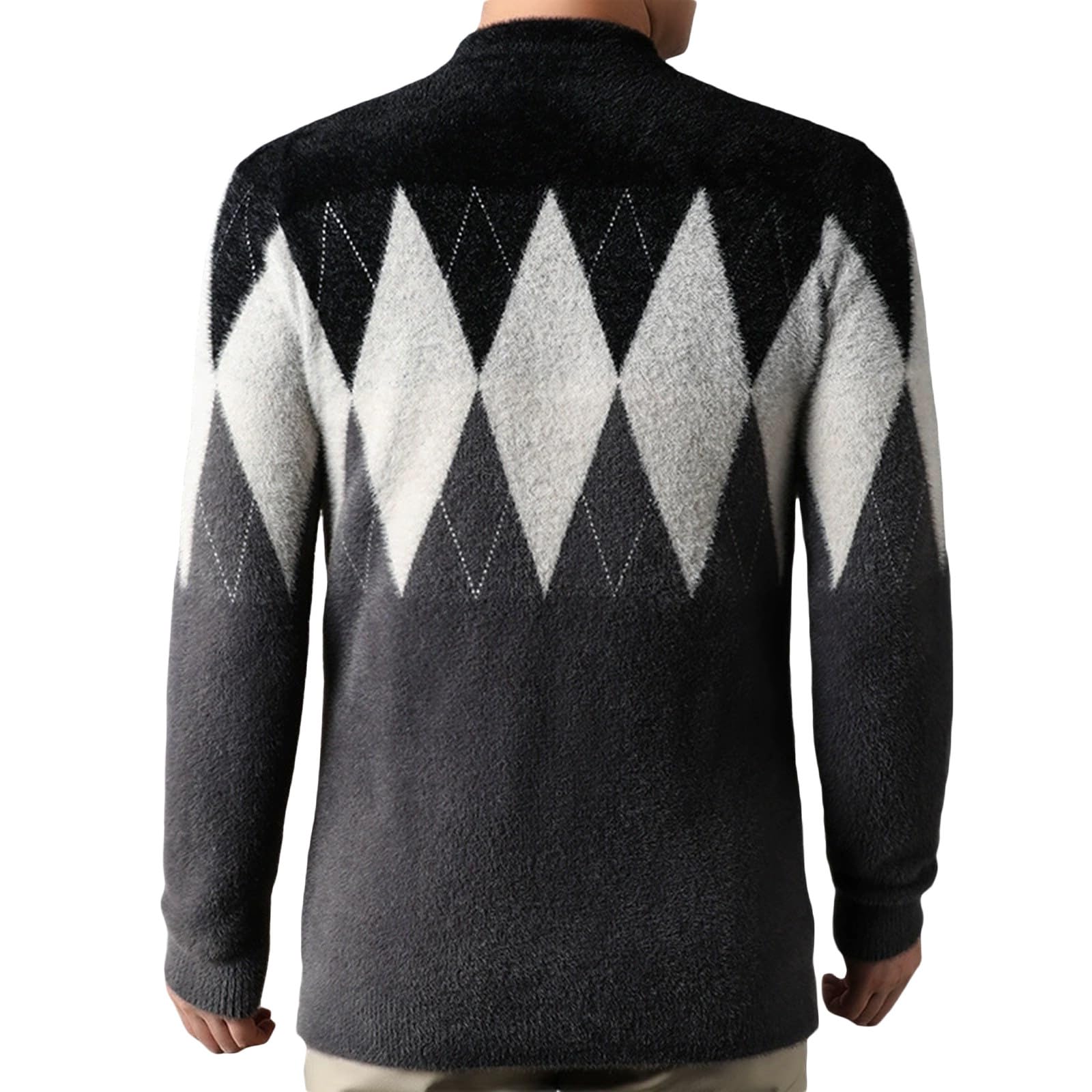 Generisch Jersey para hombre, cuello redondo, manga larga, jersey de punto, ligero, informal, de negocios, forro polar, grueso, de invierno, jacquard, para el tiempo libre