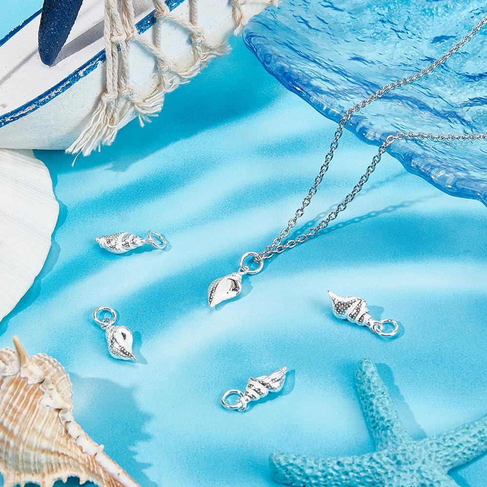 Beebeecraft 1 Box 5PCS Silvery Conch Shell Charms Sterling Silver Sea Life Sterling Silver Pendants with Hole for DIY Jewelry Making Arts Crafts Necklace Bracelet