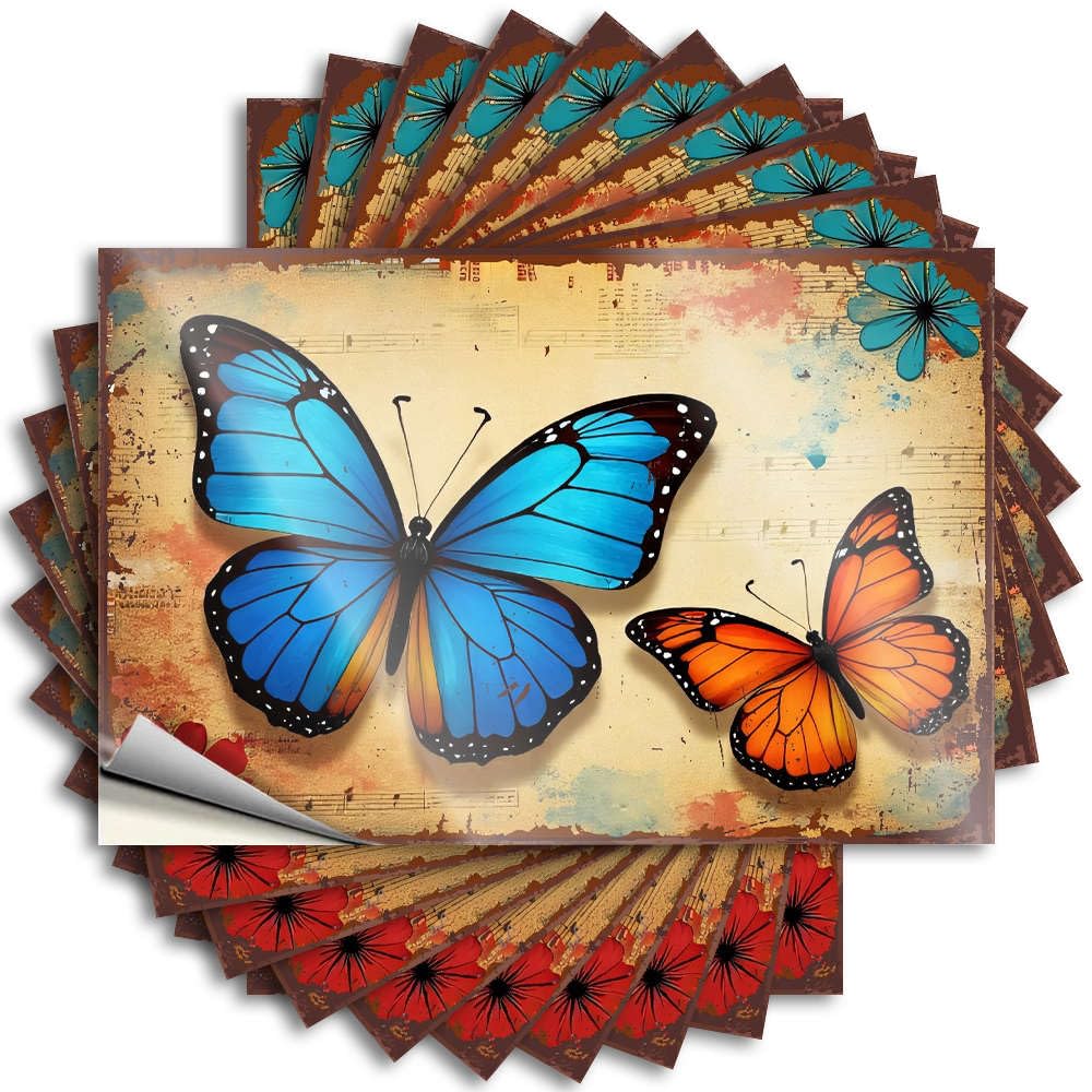 Encouragement Tattoos, Retro Tumbler Blue Butterfly and Orange Butterfly. | Funny Quote Earth Decals(6X9CM)