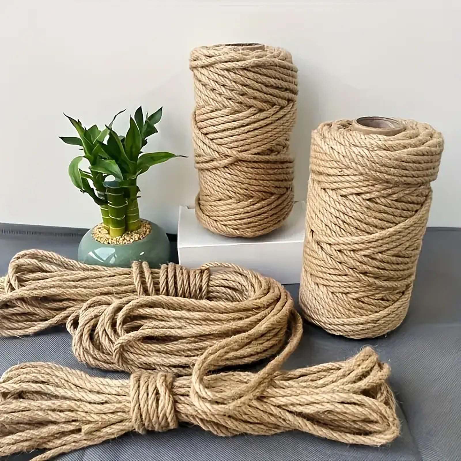 Cuerda de Yute Natural de 6 mm,Hilo de Arpillera de Cáñamo Hecho a Mano para Manualidades, Jardinería, Bricolaje,Tejido de Plantas,Envoltorio de Regalos,Embalaje y Agrupación,Decoración de (Size:180M)