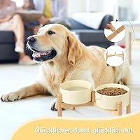 SPUNKYJUNKY Kerámia Kutyatál Bambusz Állvánnyal 1800ml Közepes és Nagy Kutyáknak Bézs 7