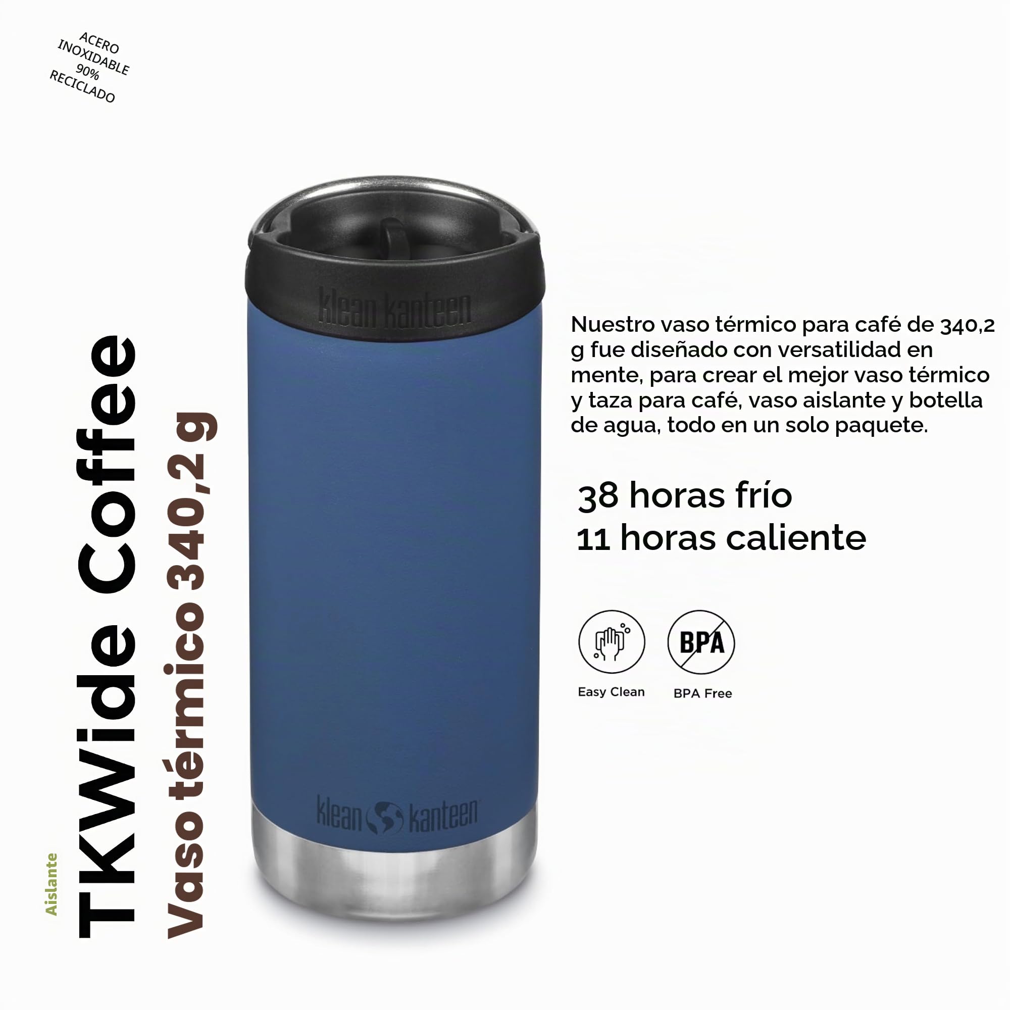 Klean Kanteen Unisex's TKWide 12oz (w/Café Cap) - Real Teal