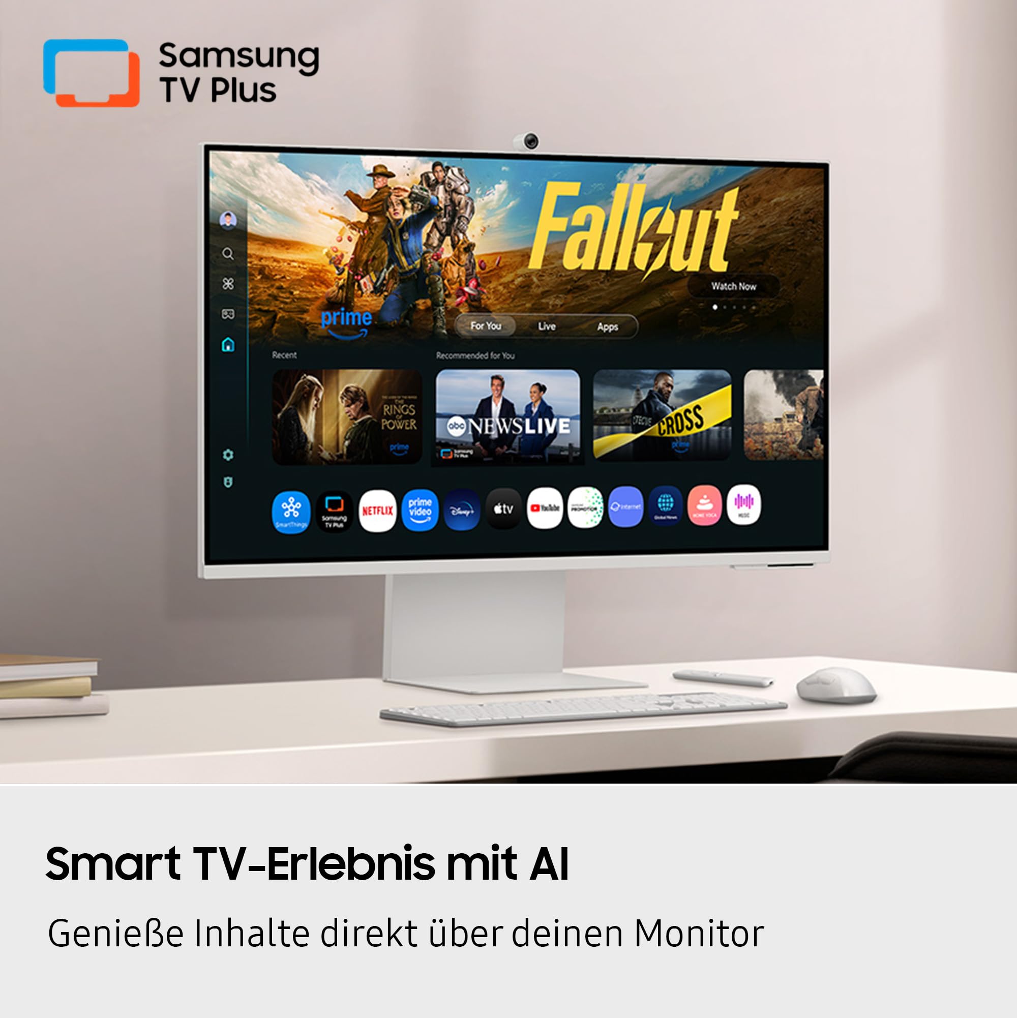 Samsung M80F 32 Zoll 4K Smart AI Monitor, VA-Panel, 3840 x 2160, 60Hz, 4ms (G/G), Kamera, Speaker, Gaming Hub, 4K Upscaling, Sprachsteuerung, Smart TV-Apps & AI Features, HDR10+, USB-C, LS32FM801UUXEN
