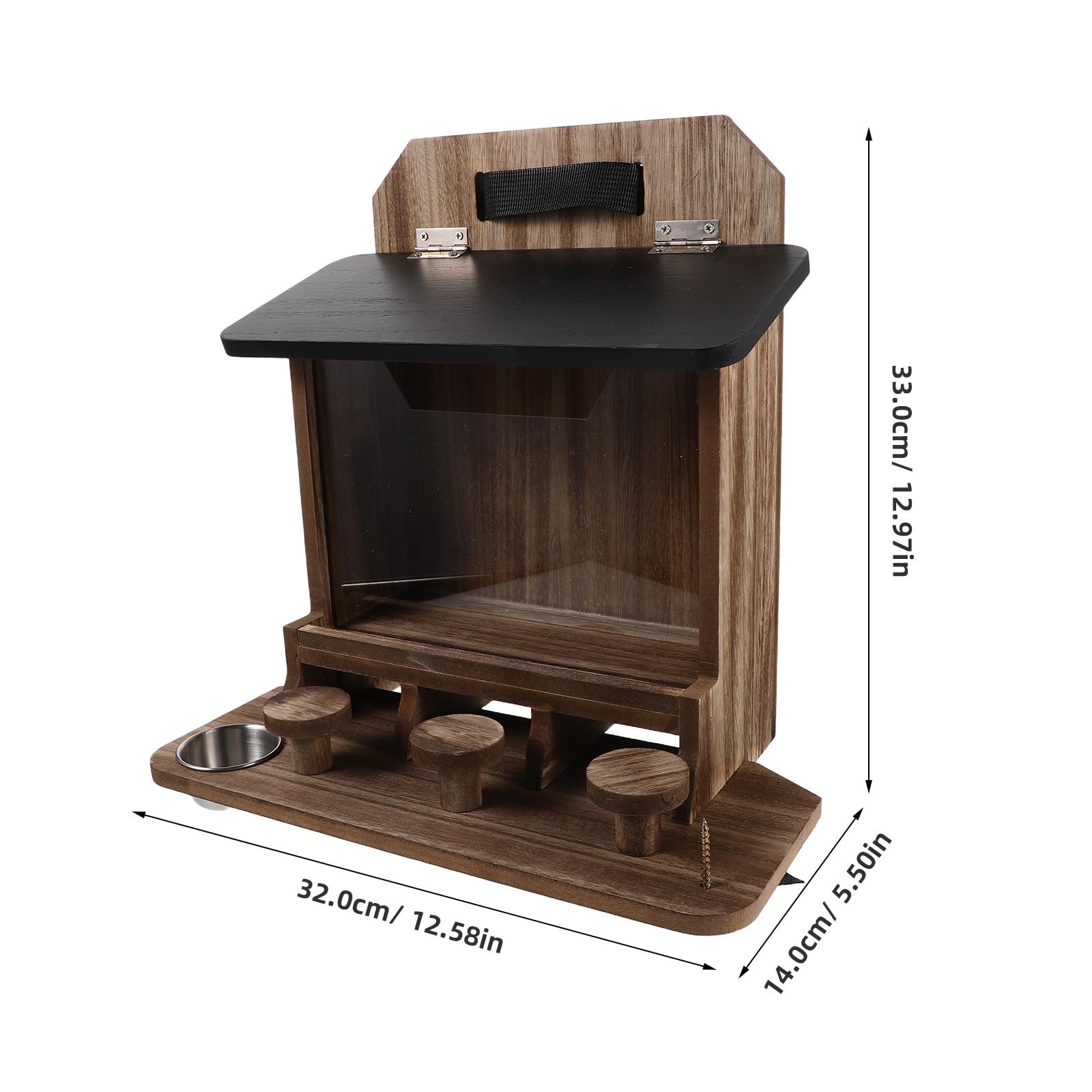 Veemoon Mangiatoie per scoiattoli da esterno - Casetta in legno per scoiattoli striati - 33x32x14 cm - Stazione di alimentazione sospesa per arachidi per animali selvatici da giardino, 33x32x14 cm