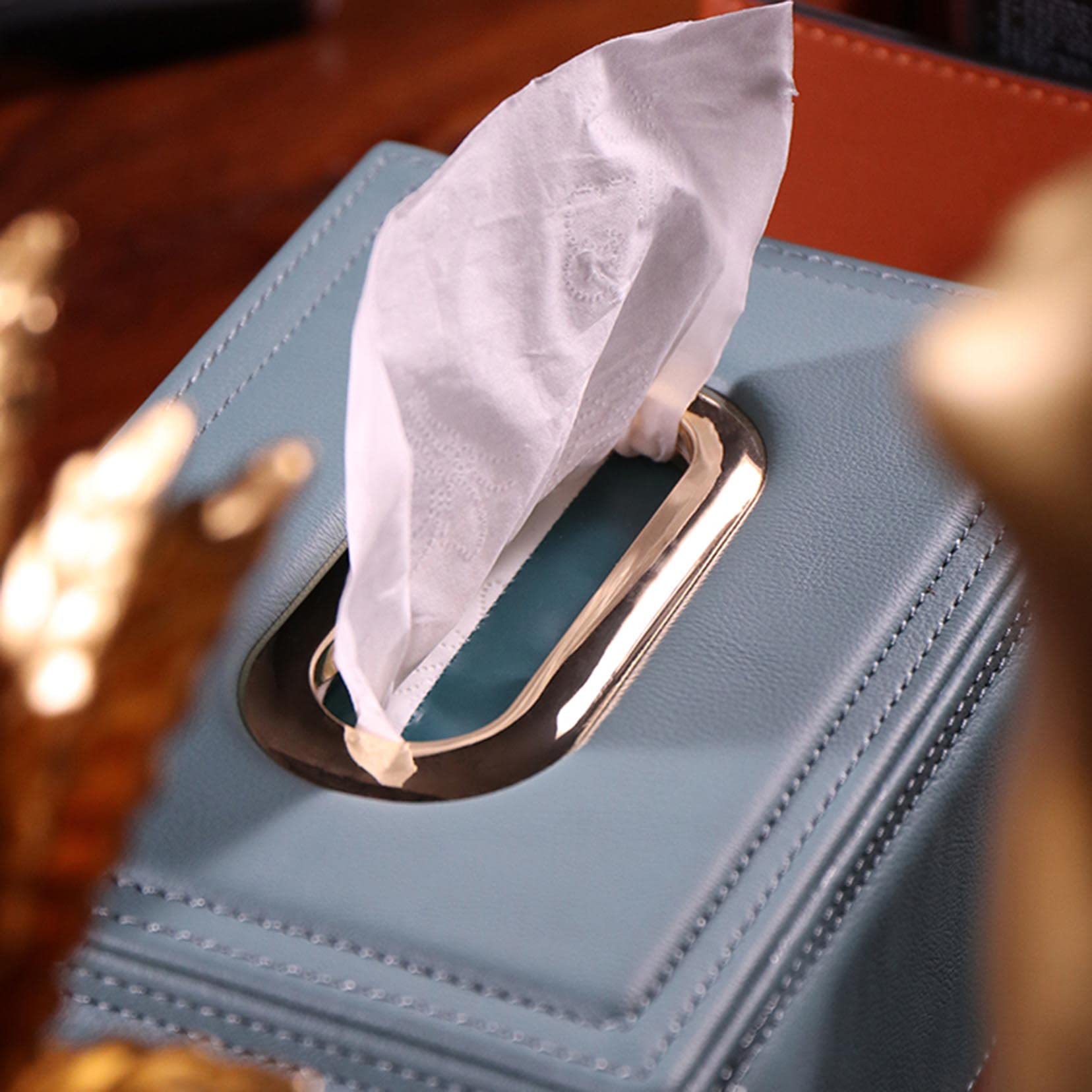 ESNY Negocio Moderno De Titular De Tejido De Cuero PU,dispensador De Papel De Papel De Cajón De Servilletas Rectangular,Soporte para El Tejido del Automóvil En Casa con F Grey