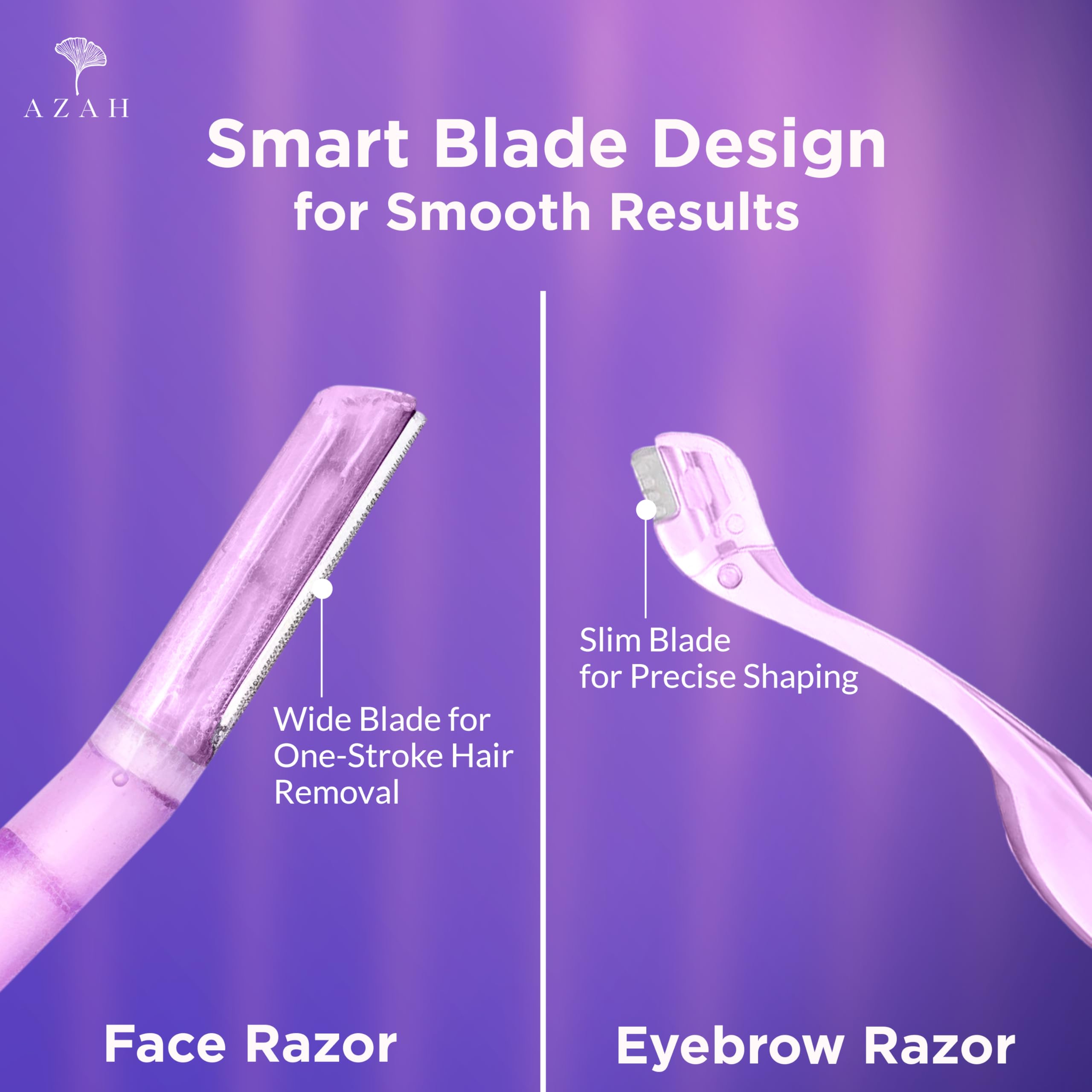 Azah Face & Eyebrow Razor Combo| Instant & Painless Facial Hair Removal |Pack of 1 Face & 1 Eyebrow Razor| For Eyebrows, Upper Lip, Forehead, Peach Fuzz | Dermaplaning Tool | All Skin Types 4