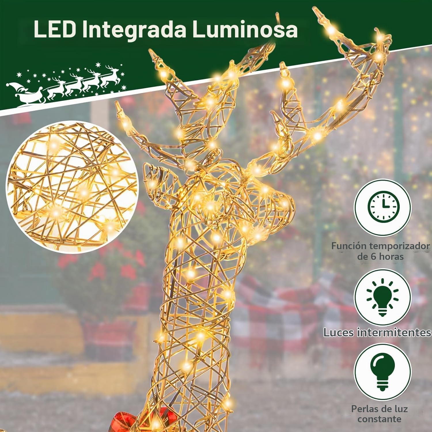GOPLUS 2 Renos de Navidad Exterior, Juego de 2 Ciervos Iluminados, Decoración Navidad Blanco Cálido con 200 Luces LED,Función de Temporizador, Luz Intermitente, Reno Grande de 110 cm para Jardín Patio