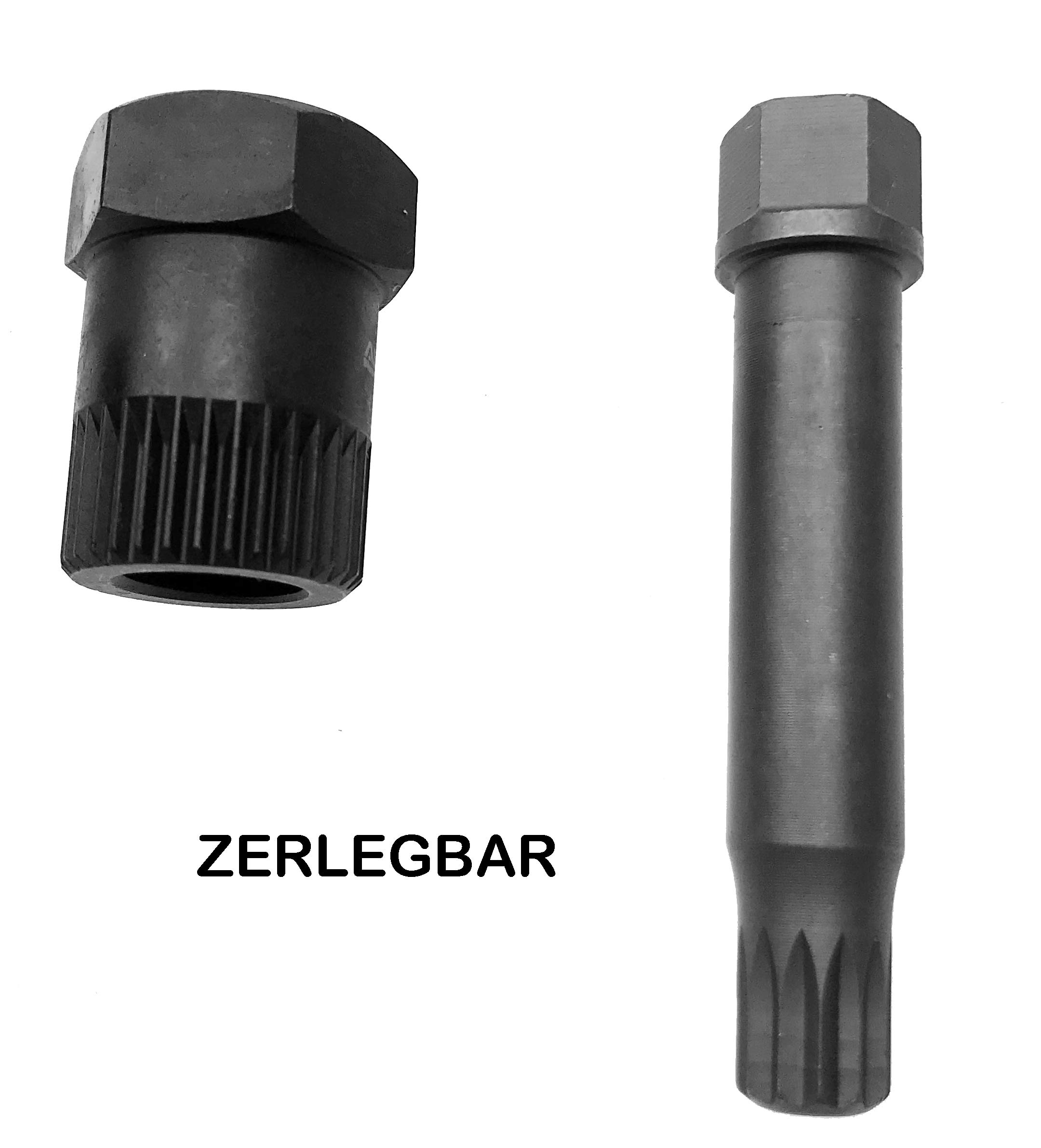 Alkan Douille M10 extra courte (multi-dents, pour profil XZN) avec insert adaptateur avec écrou à 33 dents, outil de montage, embout de démontage pour poulie de courroie à roue libre d'alternateur