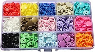 KAM 15-Color Snaps Storage Container 150 Sets Size 20 T5 Plastic Fasteners Punch Poppers Closures No-Sew Buttons for Cloth...