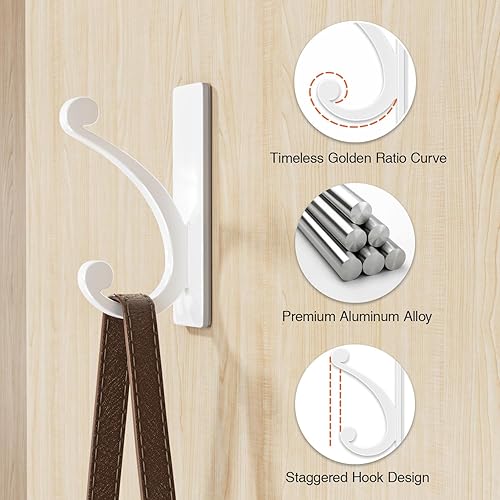 Miniatura 4 de Gancho adhesivo de pared para toalla/abrigo, extra adhesivo de 10 libras, acero inoxidable, para baño o ducha, color blanco mate, paquete de 4