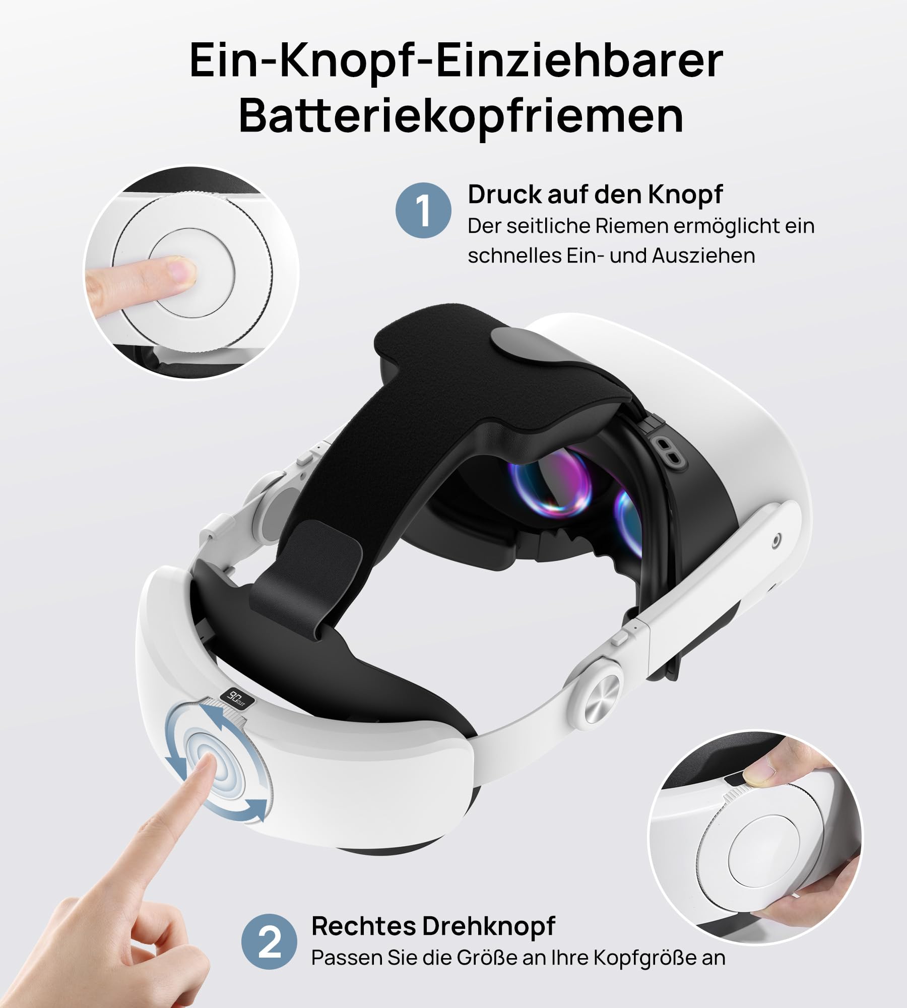 TRANSNOVO Head Strap mit 10000mAh Akku kompatibel mit Meta Quest 3/Quest 3S/Quest 2, VR Zubehör Elite Strap Ersatz für Oculus Quest 3, Verstellbares Headstrap für Komfort & Verlängerte Spielzeit