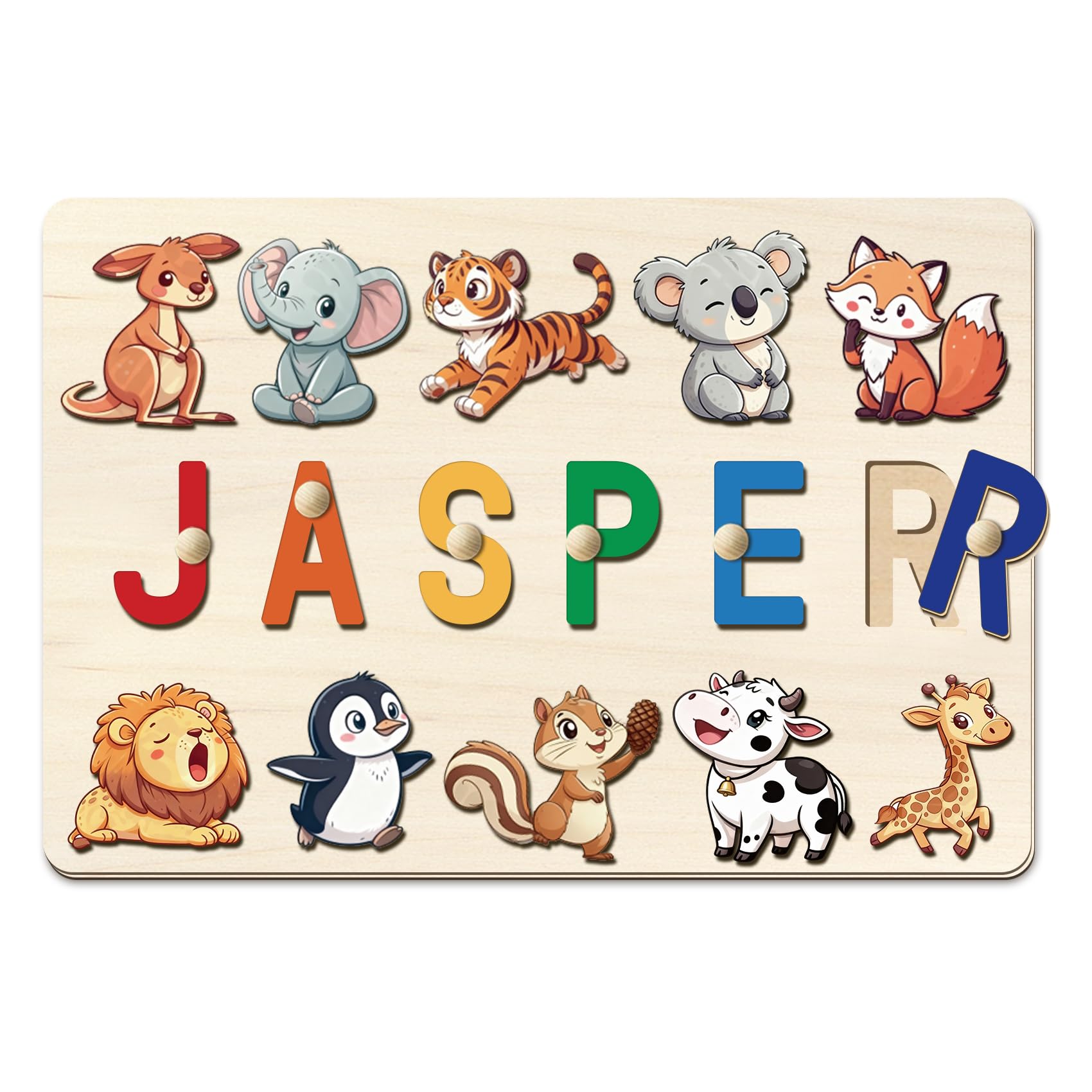 Personalised Name Puzzle for Kids, Personalised Baby Puzzle for 1 Year Old-Baby with Animal Elements, Custom Wooden Puzzles for Baby's First Birthday, Christmas