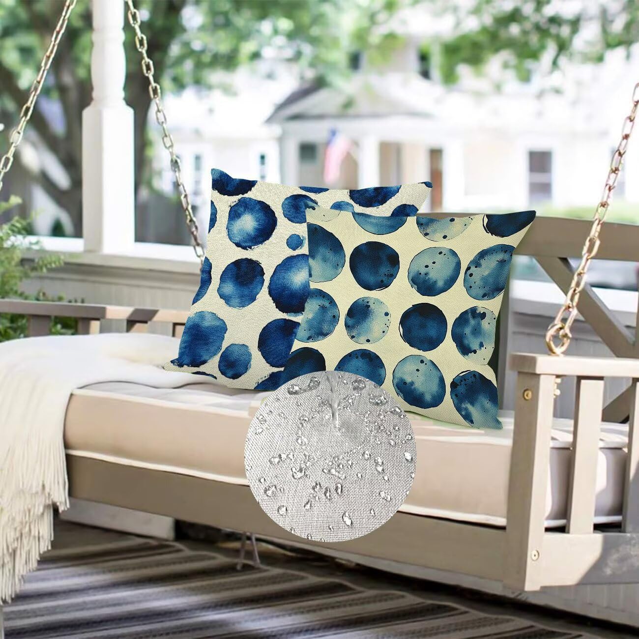 Coussin Canape Bleu Géométrie 45 x 45 cm Housse Coussin Exterieur, Lot de 4 Housse Canapé Souvenir, Doux et respirant Coussincarré d'extérieur pour Chambre Chaise Extérieur Décoration Maison m-390