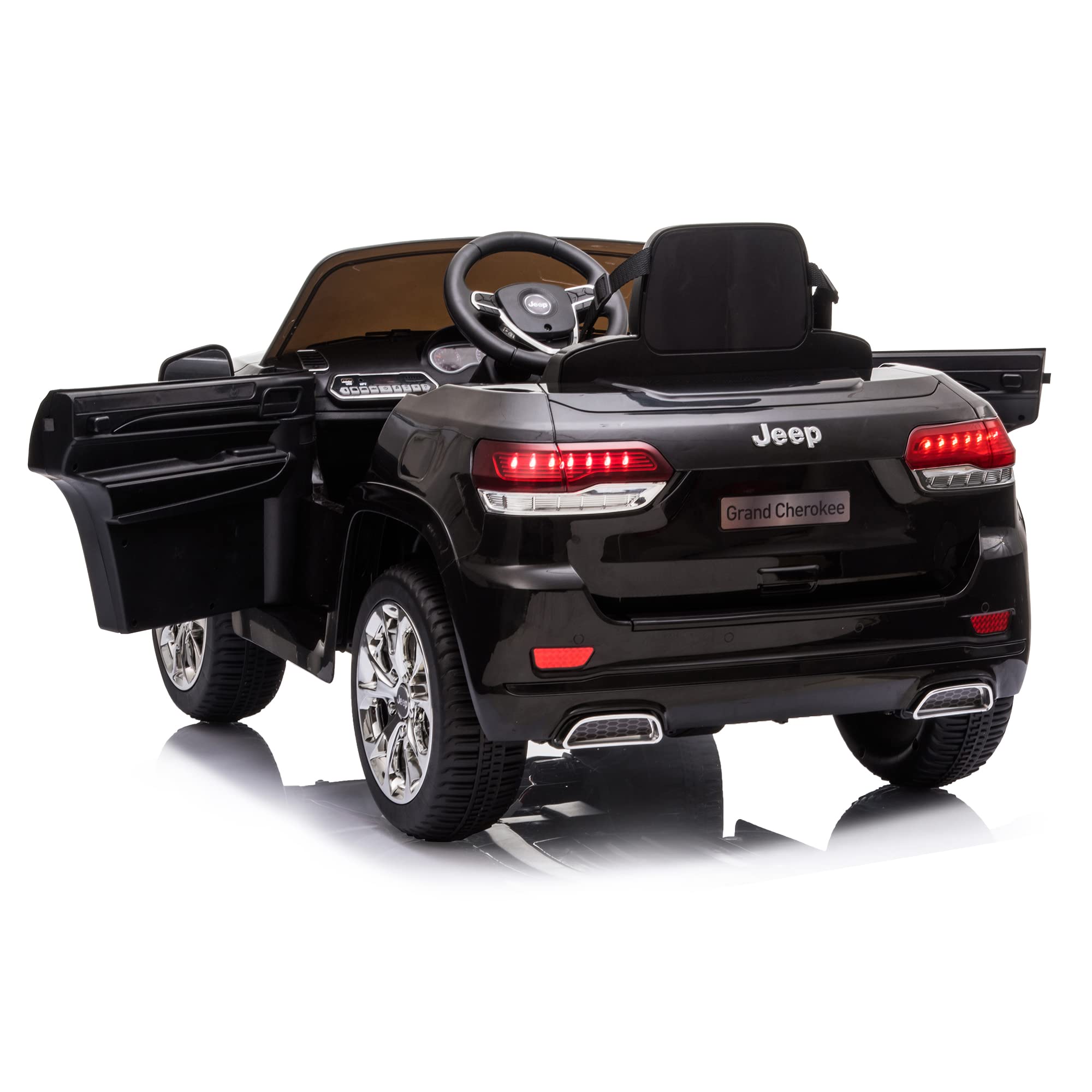 FEBER Jeep Cherokee Black 12V R/C, Auto elettrica, 1 posto, radiocomando: Fari con luce, 2 marce, acceleratore e freno elettrico, da 3 a 8 anni, Famosa (800013449)