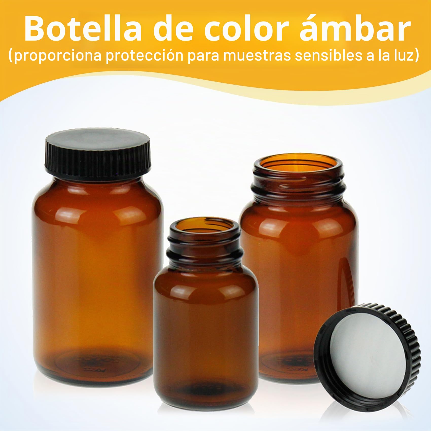 ALWSCI Frasco de Vidrio ámbar de Boca Ancha con Tapón de Rosca de Polietileno Recubierto de PE Negro Septa 50x87,5mm, Paquete de 24