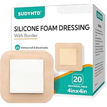20 Pack Silicone Foam Dressing 4"x4" Gentle Border, Waterproof Silicone Bandages for Wounds Care, Super Absorbent Wound Dressing, Bed Sore Patches, Self Adhesive Pressure Sore Pads