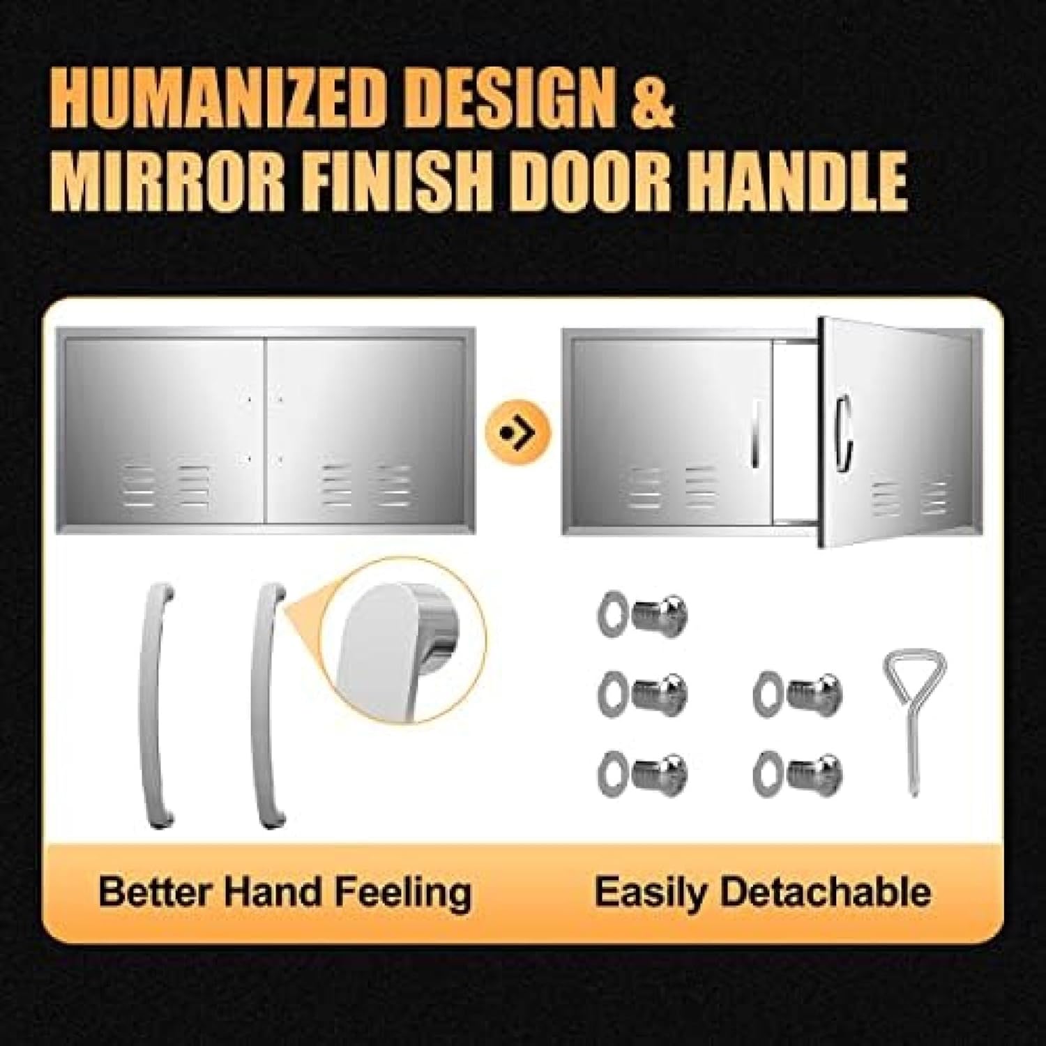 BBQ Access Door, Inch Grill Double Door, Brushed Stainless Steel Outdoor Kitchen Doors for BBQ Island Grilling Station,42''Wx 21''H Vents