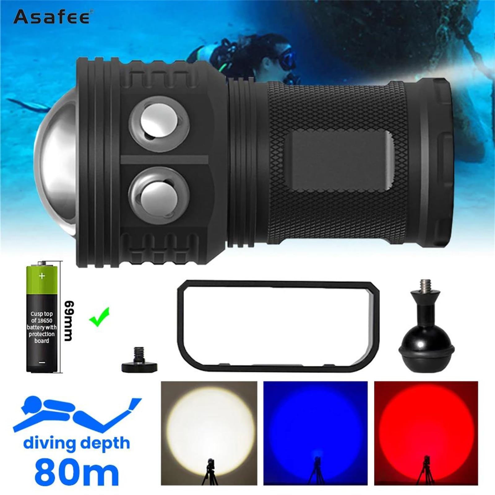 Luce Subacquea, Luce Fotografica Subacquea Professionale 10000LM 50W COB Lampada Perline Torcia Elettrica IPX8 Immersione Impermeabile per Sport Sottomarini Professionali