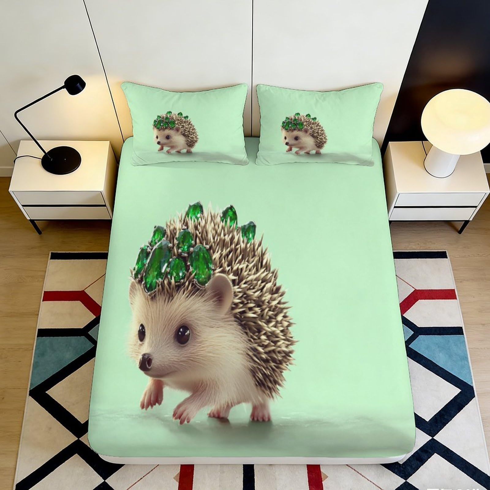 Pnayamiorkfel Style-4 3D Printed Hedgehog Emerald Fitted Sheet Microfiber Soft Bed Sheet Anti-Slip Washable Decor For Bedroom Guest Room 90X200x25cm