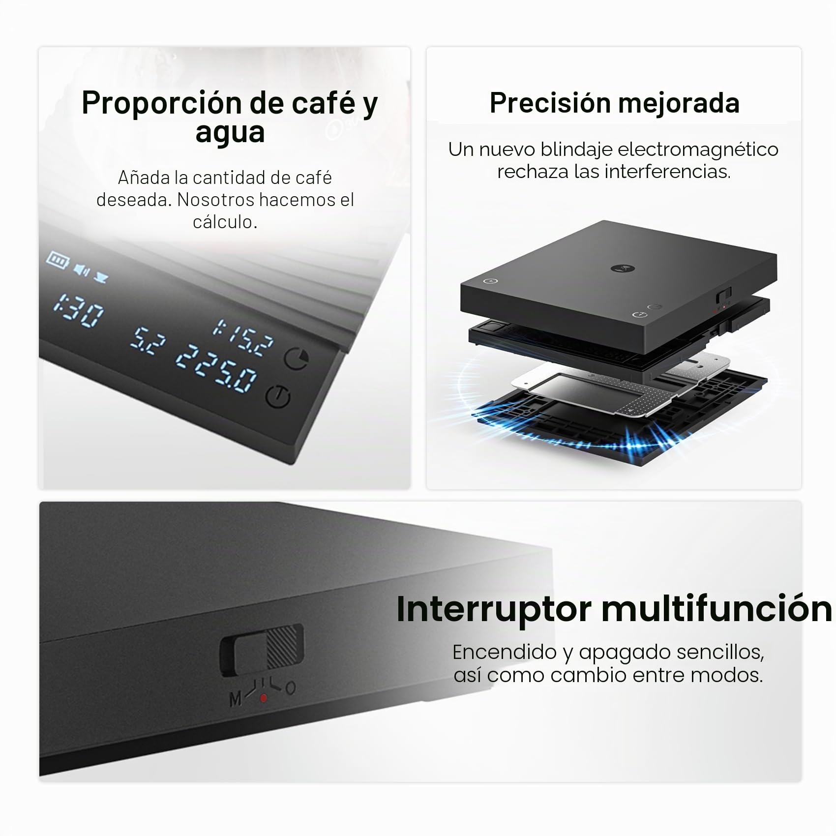 TIMEMORE Báscula de café Basic 3.0 con temporizador y relación/caudal, onz/kg conmutable, digital, para espresso y pour-over, color negro