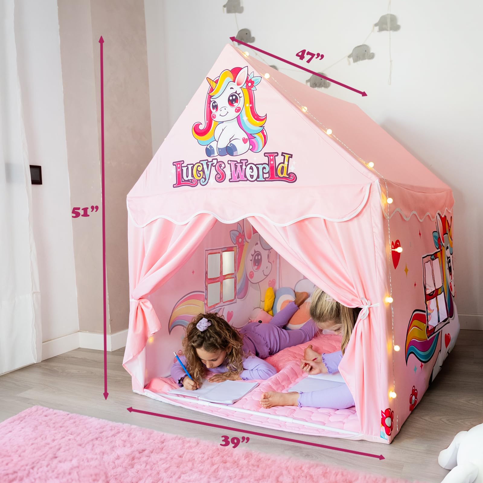 Tent for Kids Indoor Tent for Girls for Inside Casitas para Niñas para Jugar Playhouse for Toddler Castle Playhouse with Star Lights Girls Princess Castle