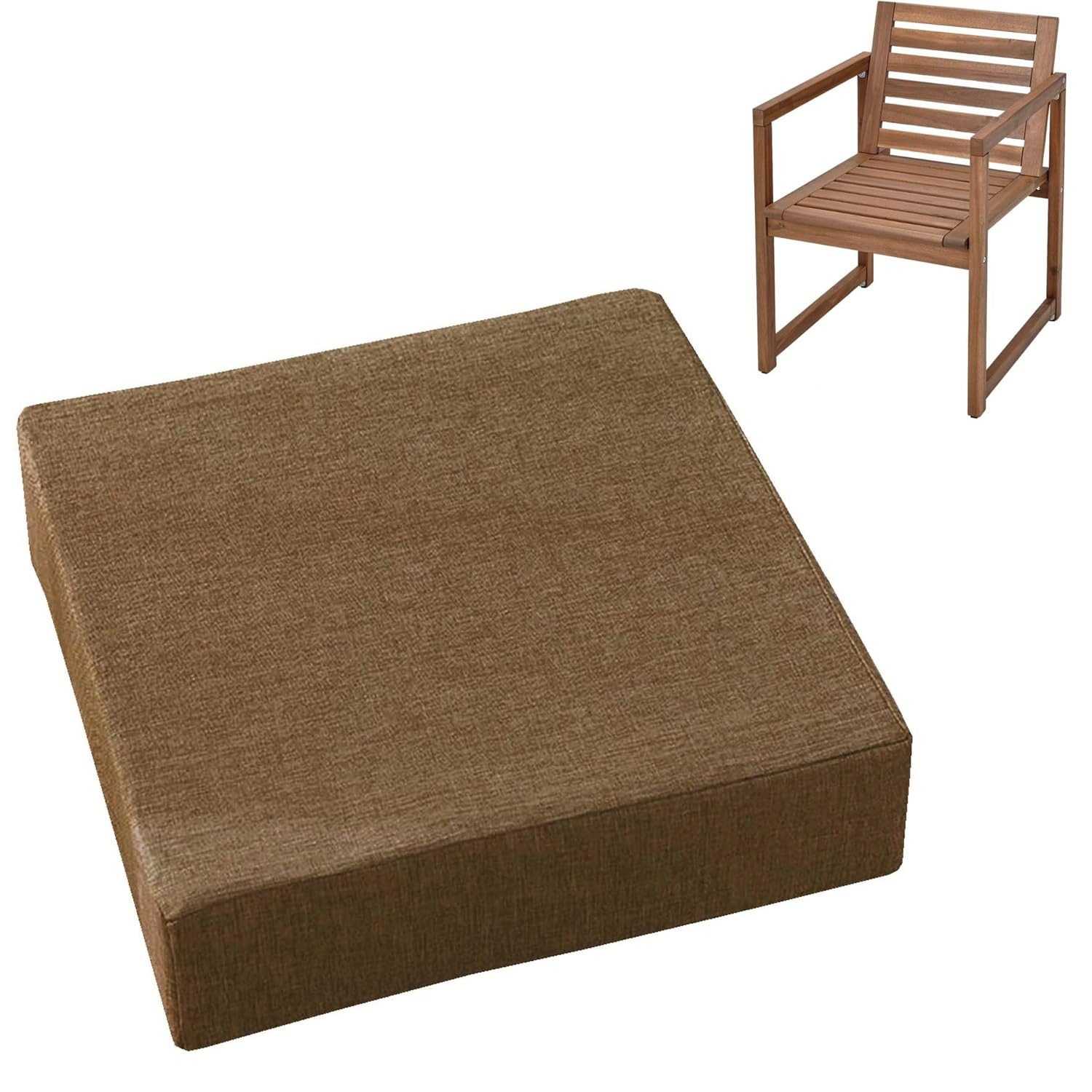 Cushions 45cm x 45cm/50cm x 50cm for Outdoor & Indoor Chair, Square Seat Pad for Garden Chairs High-Density Foam, Anti-Slip, Washable Cover- Patio, Dining, Sofa & Bench Use(Brown,43x43cmx10cm Thick)