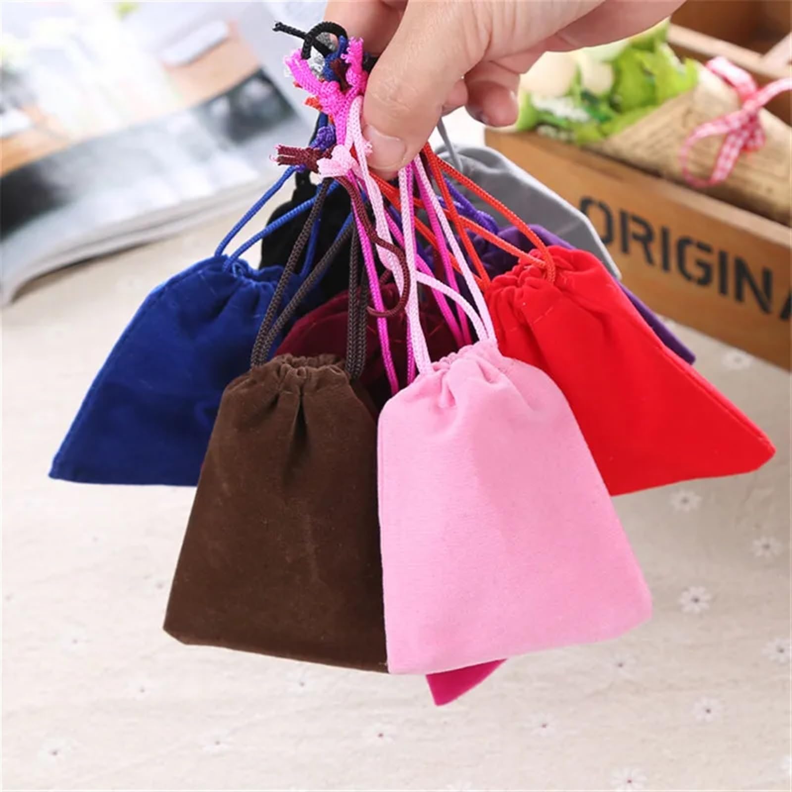 Pequeñas Bolsas de Regalo 50 Uds 5x7 7x9 9x12 13x18 15x20 17x23cm bolsa de terciopelo joyería cordón negro bolsas de franela bolsas de regalo de Perfume decorar(Rose red,8x10cm)