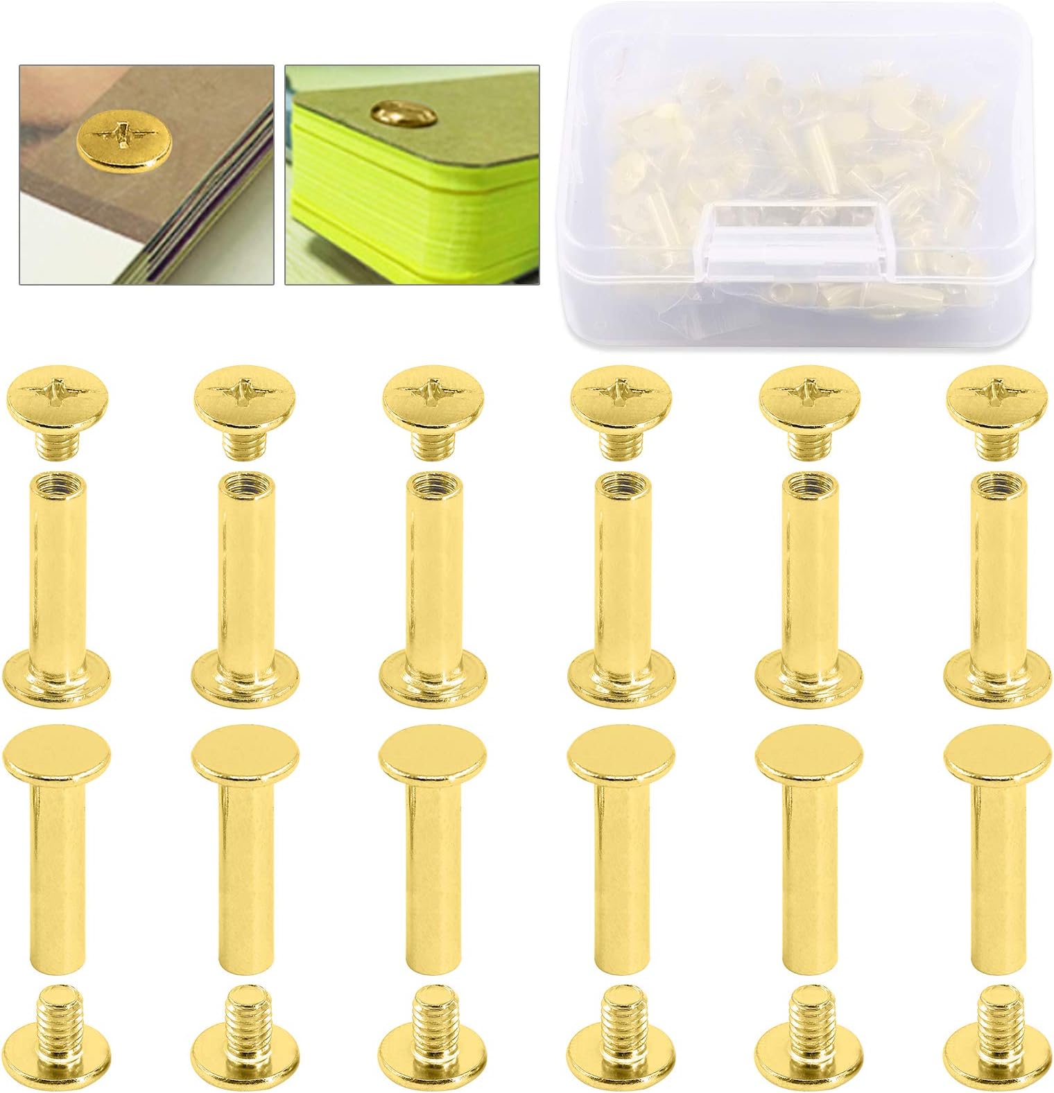 Hilitchi 50-Sets M5 Brass Plated Phillips Chicago Screw Posts Binding Screws Assortment Kit for Scrapbook Photo Albums Binding, Leather Repair - Gold (M5 x 20mm-50Sets)