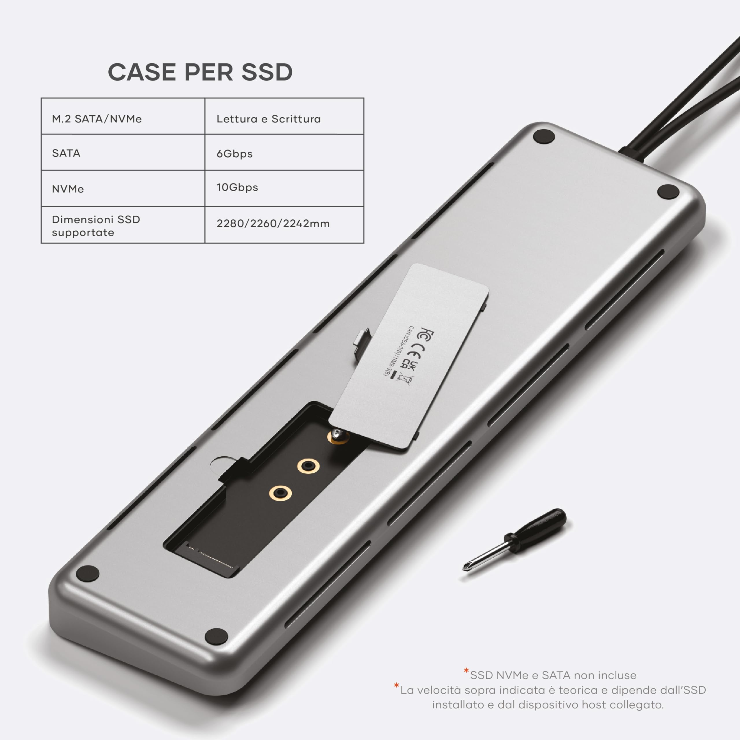SATECHI Dual Dock e Supporto 10 in 1 con Alloggiamento SSD NVMe, 75W | Doppio schermo 4K@60Hz, 2x HDMI e DisplayPort, dati USB-C/USB-A, Ethernet, per laptop Mac e Windows