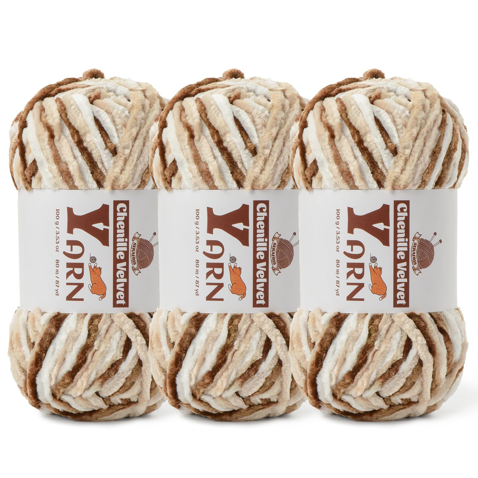 Chenille Crochet White Coffee Yarn 3 Pack