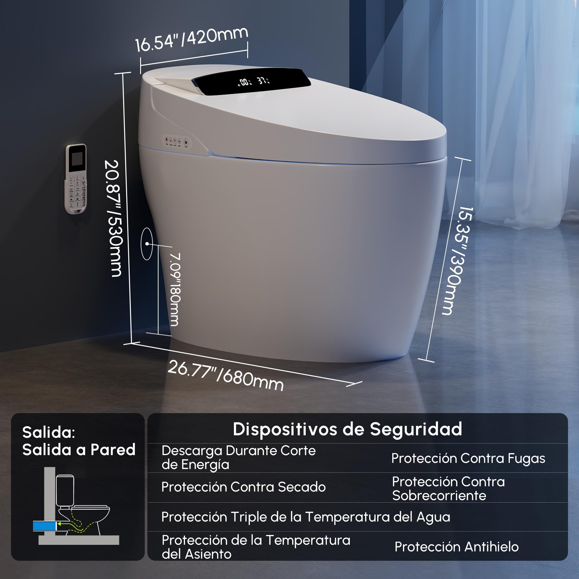 Homary Inodoro Inteligente Japonés Sin depósito con Bidé Integrado Automático, Asiento Calefactable, Luz Nocturna, Estándar Tapa de Accionamiento Manual, Salida al Suelo, J021123088