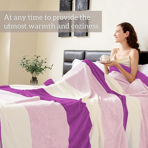 Miniatura 2 de Homelike Moment Manta de forro polar, tamaño individual, color morado, suave, esponjosa, manta de franela de felpa para sofá, cómoda, cálida y