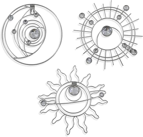 Vista 19 de Manortang Decoración de pared dorada de metal de 9 pulgadas, arte abstracto de sol, luna y estrella, arte de pared adornado con planeta místico