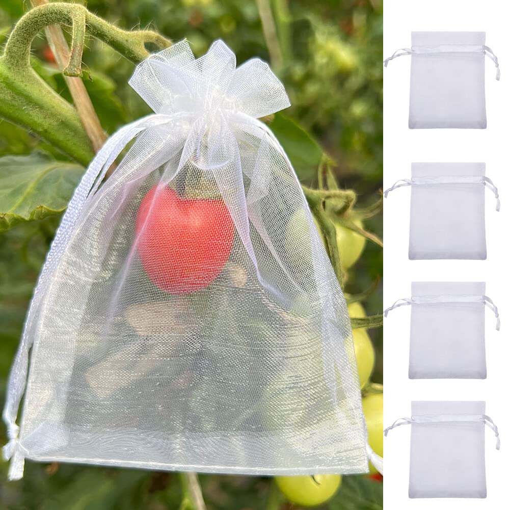 URFEDA Bolsas protectoras para uvas, 100 unidades, bolsas de malla para jardín, fruta, bolsa protectora de uvas, bolsa de organza con cordón, para proteger contra avispas, pájaros e insectos