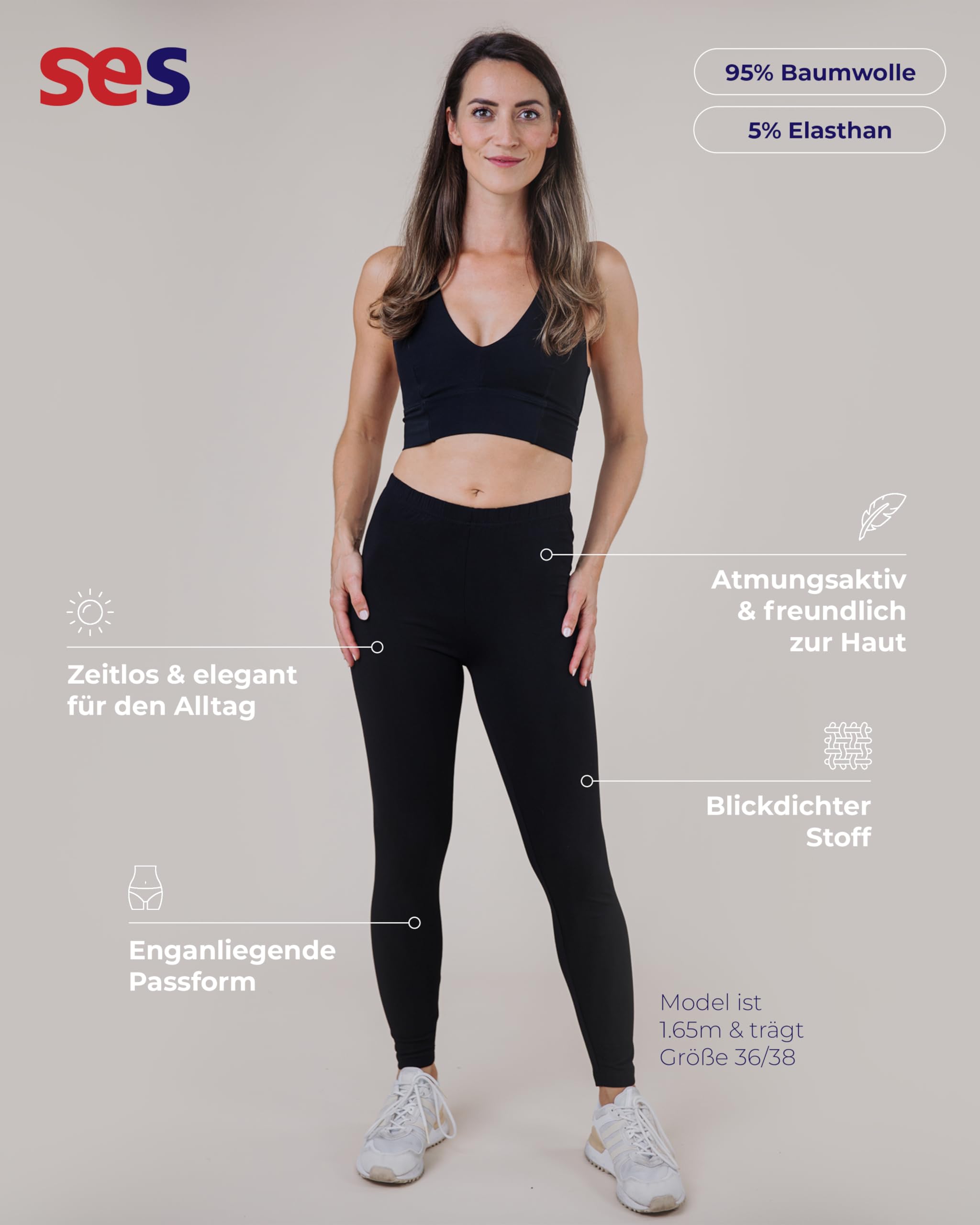 SES Leggings Donna Confezione da 2 Cotone