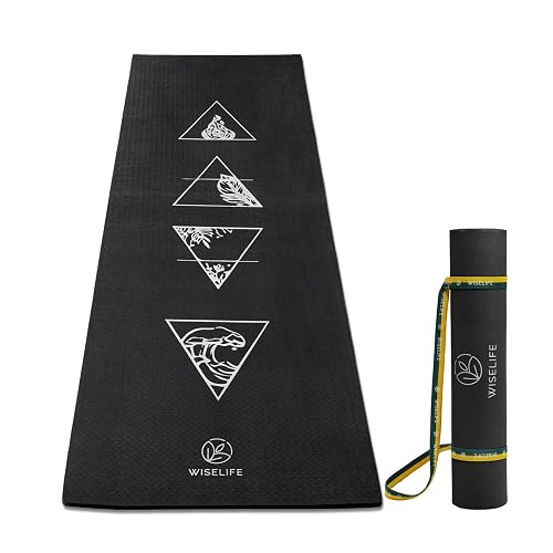 WiseLife Printed 6MM Yoga Mat + Yoga Strap For Men, Women, Kids
