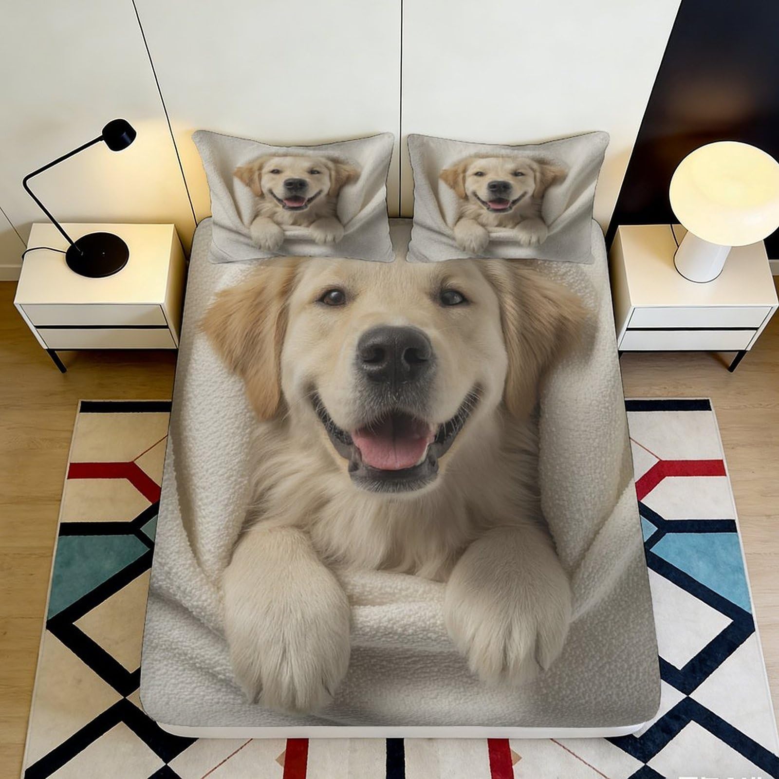 3D Printed Golden Retriever Fitted Sheet Microfiber Soft Breathable Dog Bed Cover for Bedroom Guest Room Decor 90x200x25cm