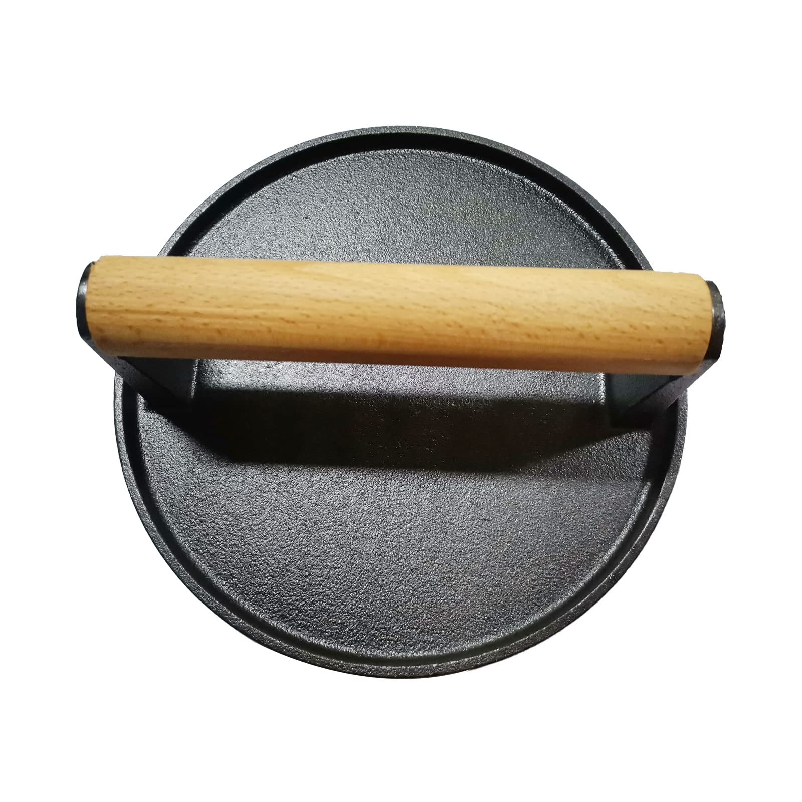 Shop Square Pressa per pancetta in ghisa, rotonda e rettangolare, 17,8 cm, 20,3 x 10,2 cm, pressa per carne per pancetta, bistecca, hamburger e panini, antiaderente con manico in legno freddo