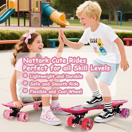 Miniatura 21 de Nattork Patinetas de 22 pulgadas Mini Cruiser Skateboard Completo Retro Patineta con ruedas coloridas iluminadas para niños, niñas, niños Azul